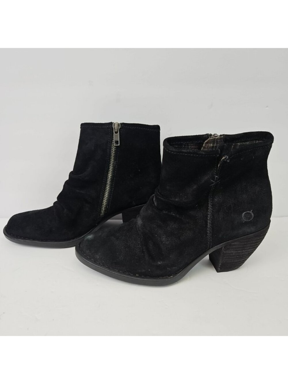 Born Boots Womens Size 6.5 Black Suede Ankle Booties Side Zip Block Heel Western